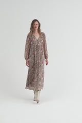 Womens beige floral chiffon dress