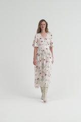 Womens white floral viscose dress